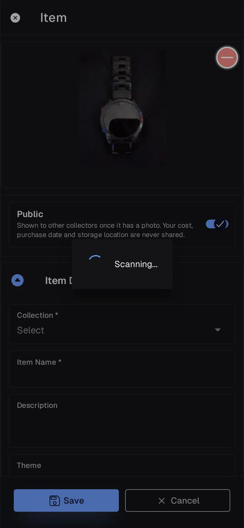 Lootero scanning a newly uploaded photo of a wristwatch
