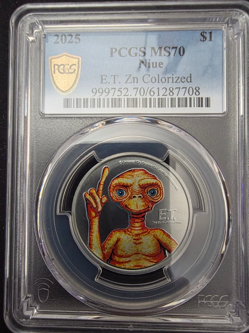 Niue, E.T. Zn Colourised, POP 10/0, One Dollar, 2025, PCGS MS70
