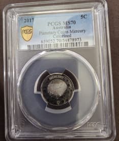 Planetary Coins Mercury Colorized, Five Cent, 2017, PCGS MS70